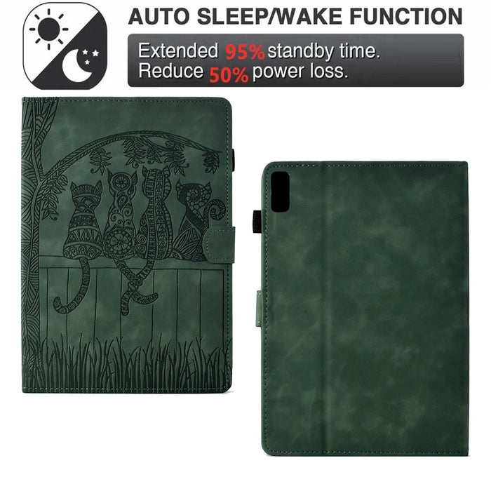 For Lenovo Tab M9 TB-310FU Case Cats Imprinted PU Leather Card Slots Tablet Cover - Green - 5