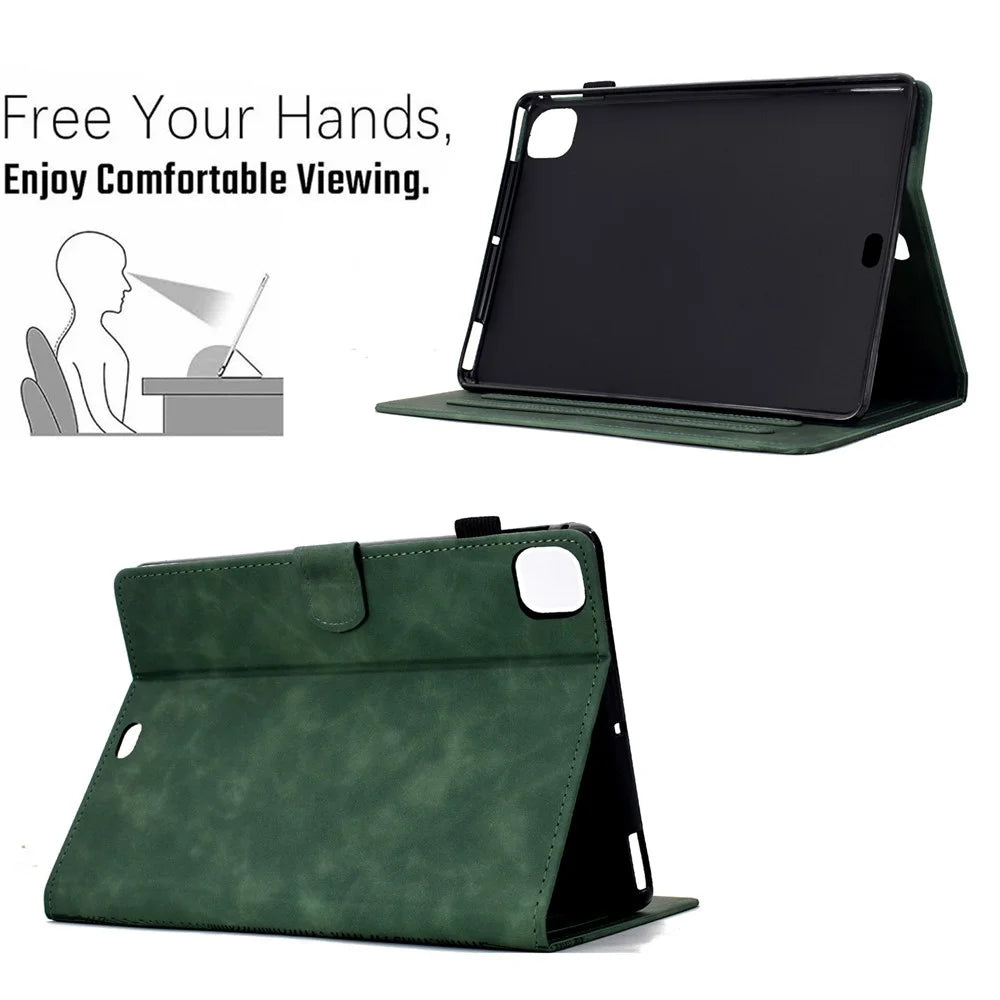 For iPad Pro 11 (2025) / (2024) Case Cats Imprinted PU Leather Card Slots Tablet Cover - Green - 6