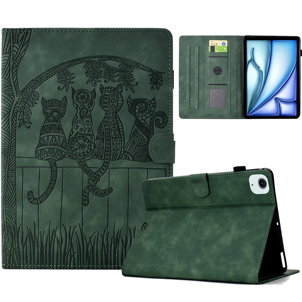 For iPad Air 11 (2026) / (2025) / (2024) / Air (2022) / (2020) / iPad Pro 11 (2022) / (2021) / (2020) / (2018) Case Leather Card Slots Tablet Cover -  Green - 1