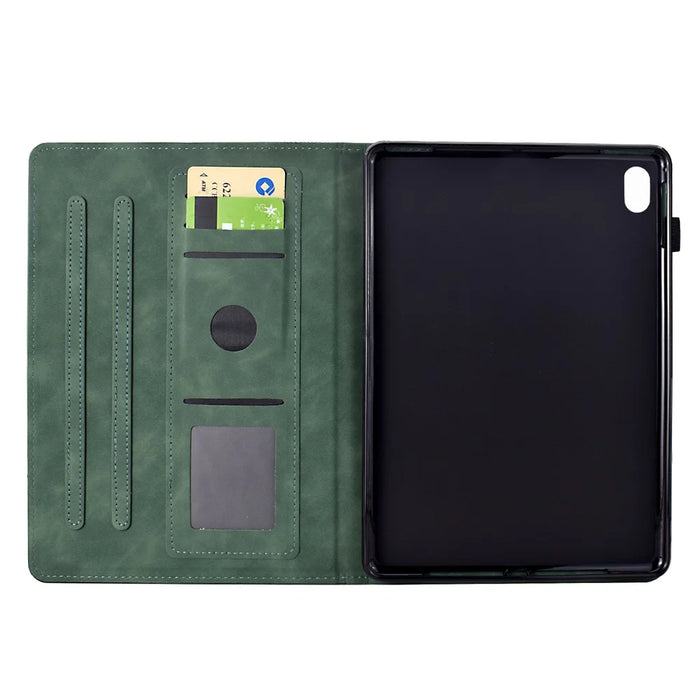 For iPad (2025) / 10.9 (2022) Case Cats Imprinted PU Leather Card Slots Tablet Cover - Green - 2