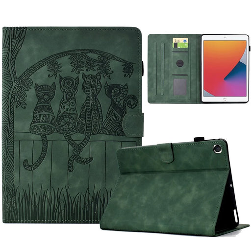 For iPad 10.2 (2020) / (2019) Case Cats Imprinted PU Leather Card Slots Tablet Cover - Green - 1