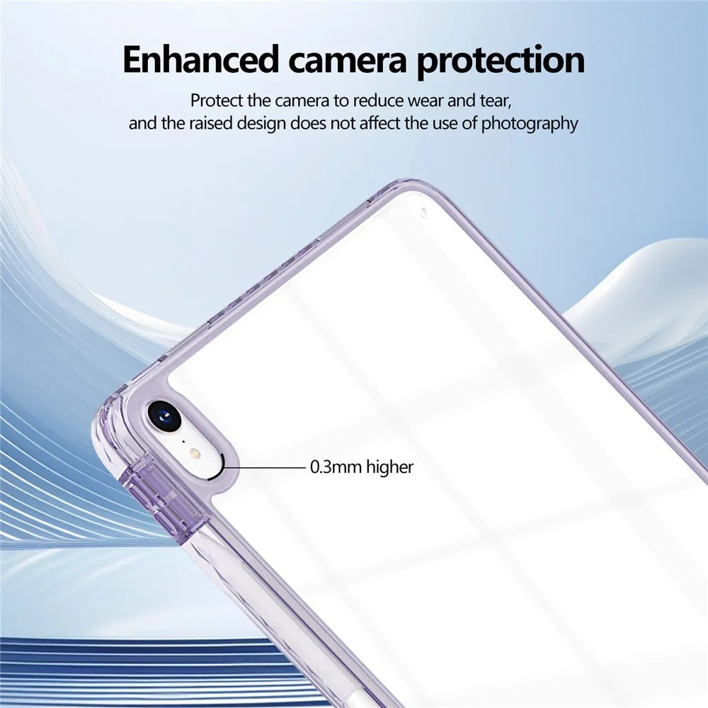 For iPad (2025) / 10.9 (2022) Case Clear TPU Tablet Protective Cover with Pen Slot - Purple - 7