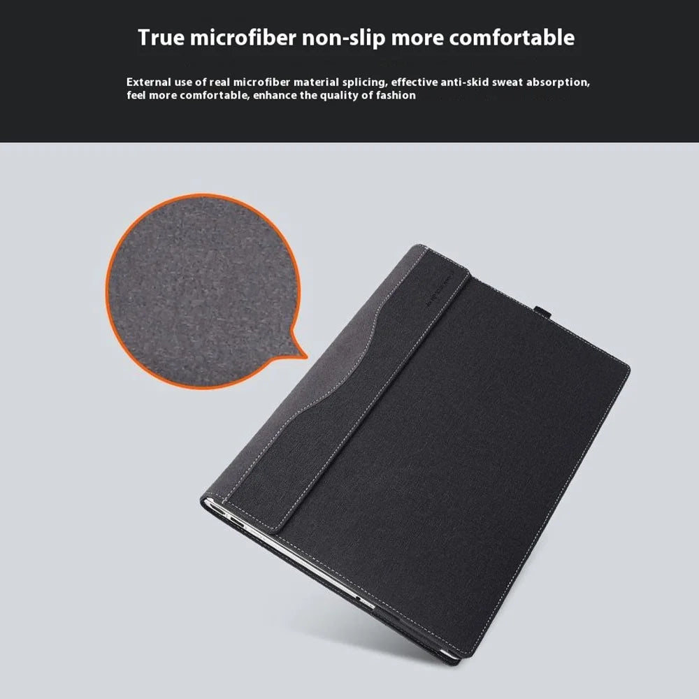 For Microsoft Surface Laptop 7 13.8-inch Case PU + Real Microfiber Leather Tablet Protective Case Business Tablet Cover - Black - 4