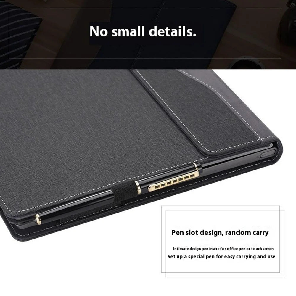 For Microsoft Surface Laptop 7 13.8-inch Case PU + Real Microfiber Leather Tablet Protective Case Business Tablet Cover - Black - 7
