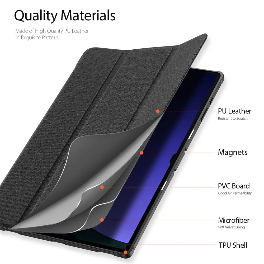 DUX DUCIS Domo Series for Samsung Galaxy Tab S10 Ultra / S9 Ultra / S8 Ultra Case Tri-Fold Stand Leather Cover Auto Wake / Sleep - Black - 6