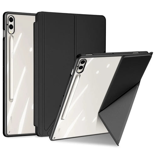 DUX DUCIS Magi Series for Samsung Galaxy Tab S10+ / S9+ / S9 FE+ Case Origami Stand Leather+PC+TPU Clear Back Cover - Black - 1