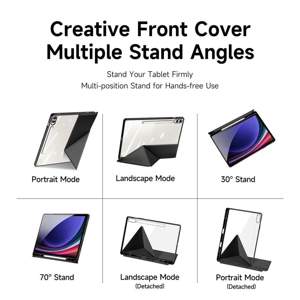 DUX DUCIS Magi Series for Samsung Galaxy Tab S10+ / S9+ / S9 FE+ Case Origami Stand Leather+PC+TPU Clear Back Cover - Black - 5