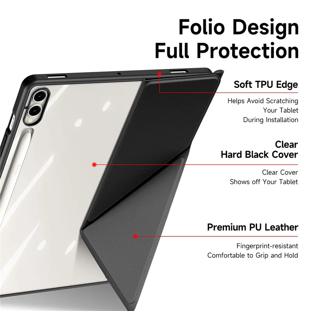 DUX DUCIS Magi Series for Samsung Galaxy Tab S10+ / S9+ / S9 FE+ Case Origami Stand Leather+PC+TPU Clear Back Cover - Black - 6
