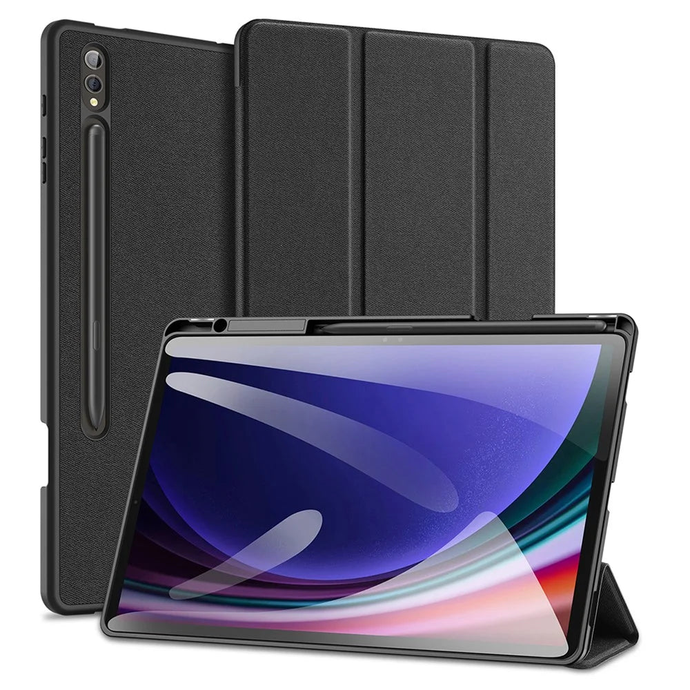 DUX DUCIS Domo Series for Samsung Galaxy Tab S10+ / S9+ / S9 FE+ Case Tri-Fold Stand Leather Cover Auto Wake / Sleep - Black - 1