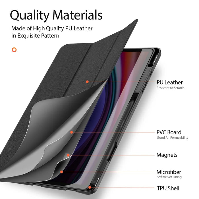 DUX DUCIS Domo Series for Samsung Galaxy Tab S10+ / S9+ / S9 FE+ Case Tri-Fold Stand Leather Cover Auto Wake / Sleep - Black - 7