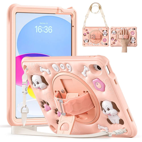 For iPad (2025) / 10.9 (2022) Case with Shoulder Strap Kickstand Cute Dog PC+Silicone+TPU Tablet Cover - 1