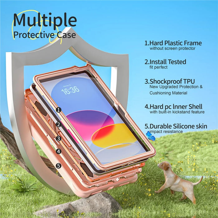 For iPad (2025) / 10.9 (2022) Case with Shoulder Strap Kickstand Cute Dog PC+Silicone+TPU Tablet Cover - 3