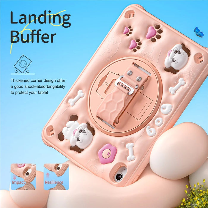 For iPad (2025) / 10.9 (2022) Case with Shoulder Strap Kickstand Cute Dog PC+Silicone+TPU Tablet Cover - 4
