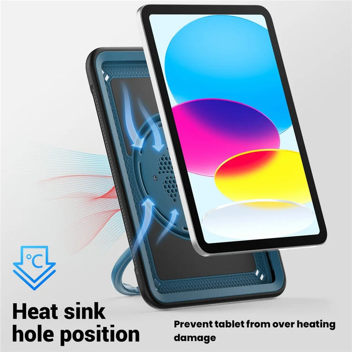 For iPad (2025) / 10.9 (2022) Case PC+TPU Kickstand Tablet Cover with Pencil Holder, Shoulder Strap - Navy Blue - 5
