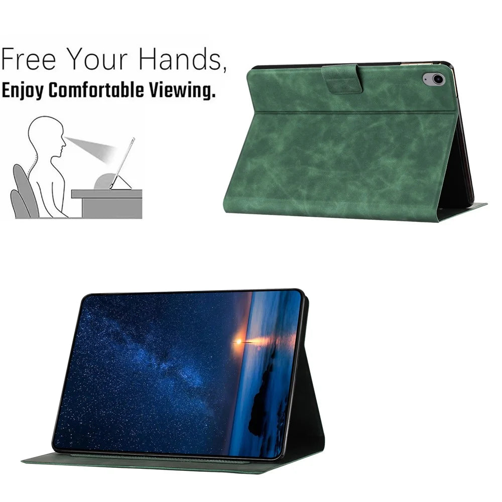 For iPad (2025) / 10.9 (2022) Case Couple Cat Imprinted Microfiber Leather Smart Tablet Cover - Green - 6
