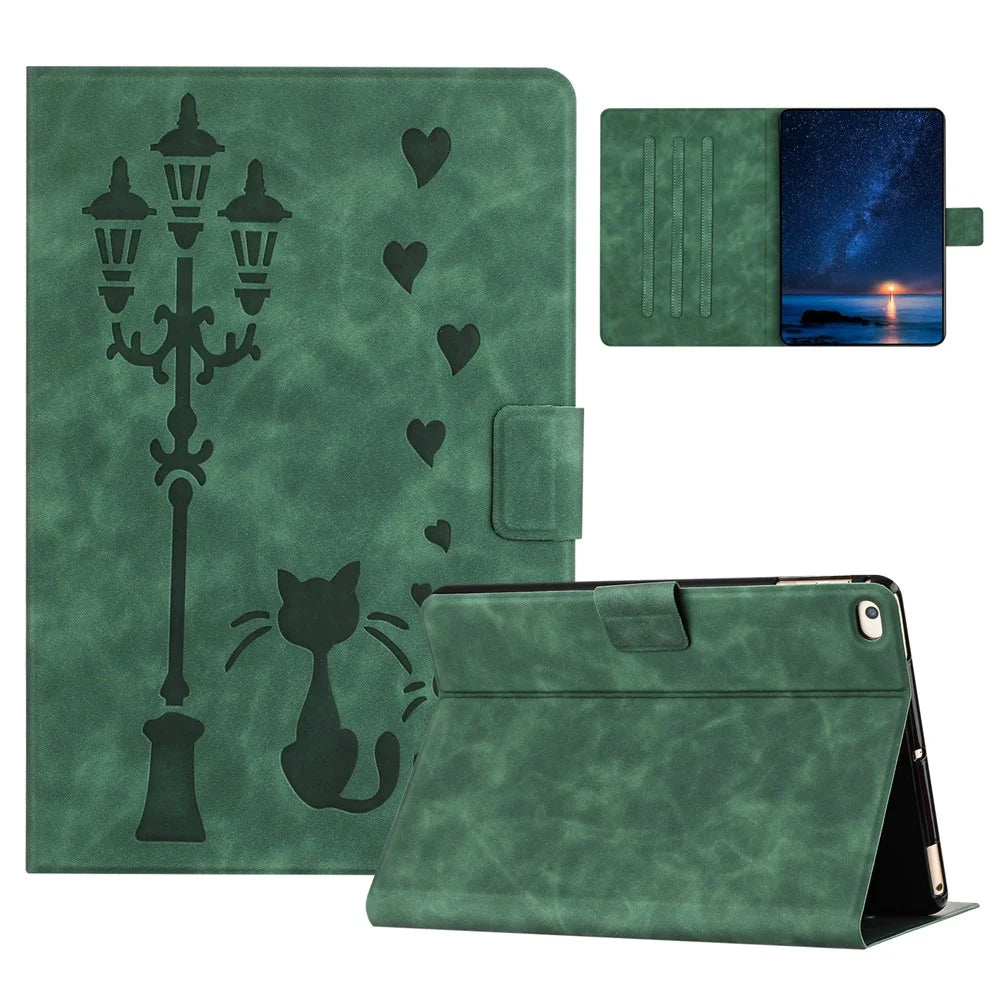 For iPad mini (2019) 7.9 Inch / Mini 4 / mini 3 / Mini 2 / Mini Case Couple Cat Imprinted Microfiber Leather Smart Tablet Cover - Green - 1