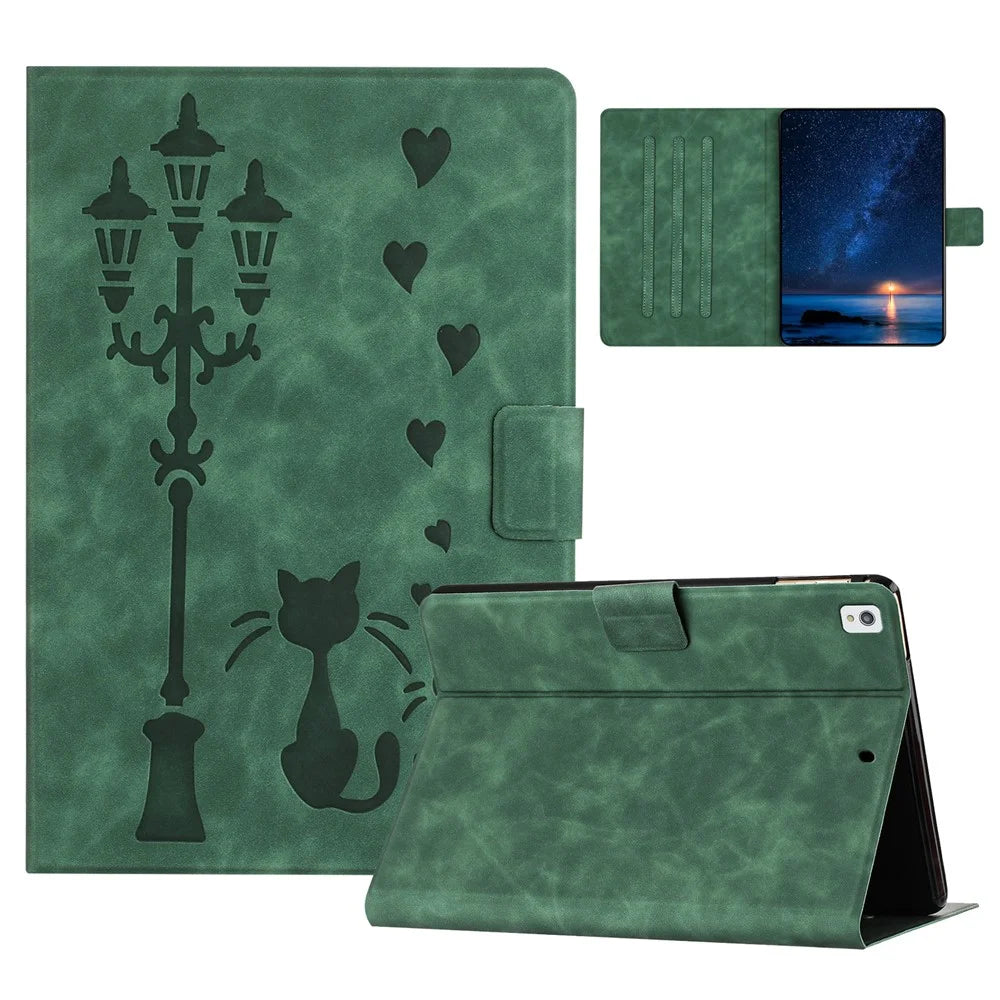 For iPad 10.2 (2020) / (2019) / iPad Air 10.5 inch (2019) / iPad Pro 10.5-inch (2017) Case Couple Cat Imprinted Microfiber Leather Tablet Cover - Green - 1