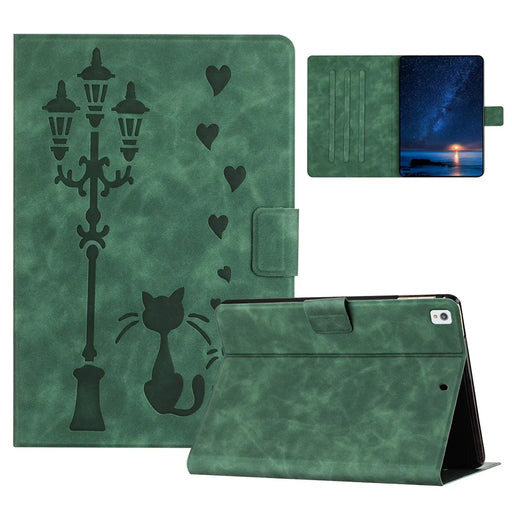 For iPad 10.2 (2020) / (2019) / iPad Air 10.5 inch (2019) / iPad Pro 10.5-inch (2017) Case Couple Cat Imprinted Microfiber Leather Tablet Cover - Green - 1