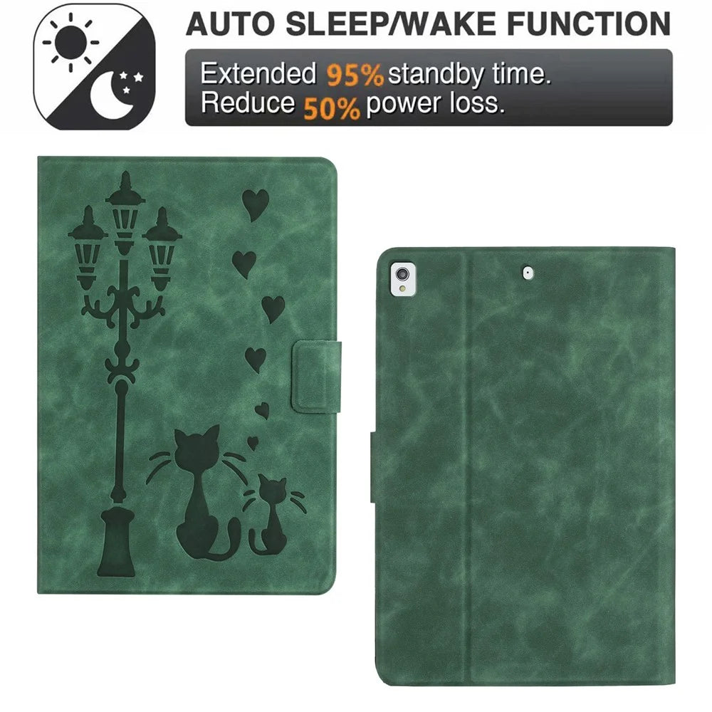 For iPad 10.2 (2020) / (2019) / iPad Air 10.5 inch (2019) / iPad Pro 10.5-inch (2017) Case Couple Cat Imprinted Microfiber Leather Tablet Cover - Green - 7