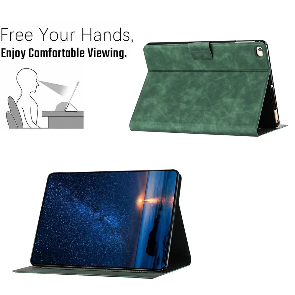 For iPad 9.7-inch (2018) / (2017) / iPad Air 2 / Air (2013) Case Couple Cat Imprinted Microfiber Leather Smart Tablet Cover - Green - 6