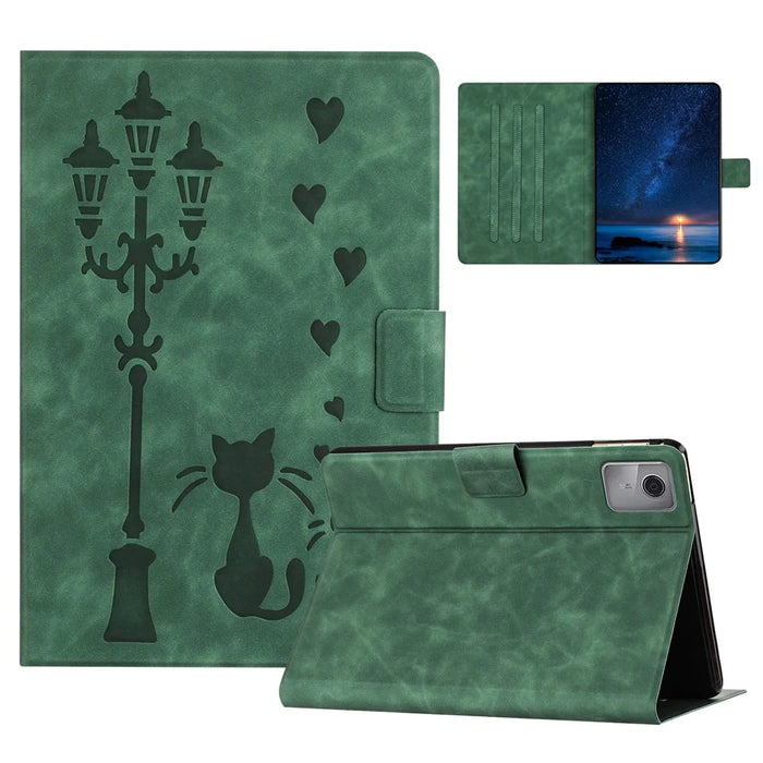 For Lenovo Tab M11 / Xiaoxin Pad 11 2024 TB-330FU Case Couple Cat Imprinted Microfiber Leather Smart Tablet Cover - Green - 1