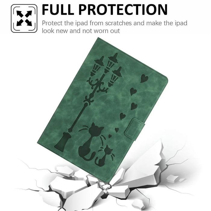 For Lenovo Tab M11 / Xiaoxin Pad 11 2024 TB-330FU Case Couple Cat Imprinted Microfiber Leather Smart Tablet Cover - Green - 5