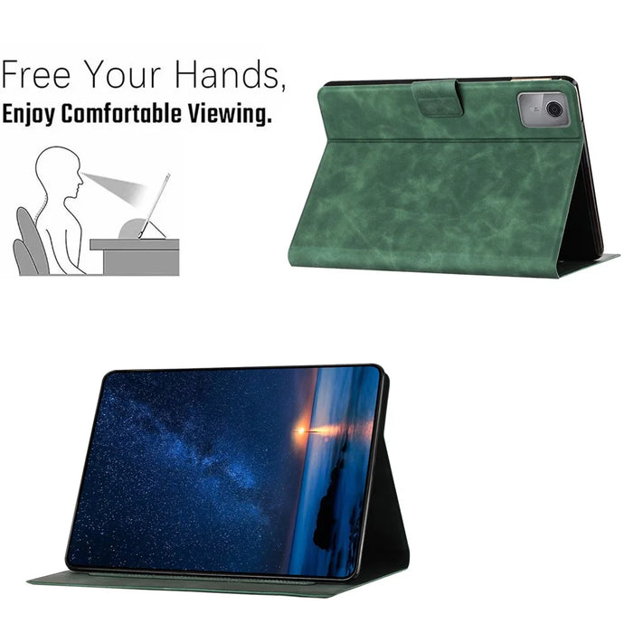 For Lenovo Tab M11 / Xiaoxin Pad 11 2024 TB-330FU Case Couple Cat Imprinted Microfiber Leather Smart Tablet Cover - Green - 6