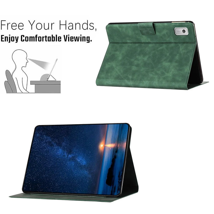 For Lenovo Tab M9 TB-310FU Case Couple Cat Imprinted Microfiber Leather Smart Tablet Cover - Green - 6