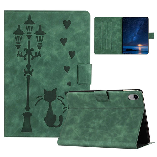 For iPad mini (2024) / mini (2021) Case Couple Cat Imprinted Microfiber Leather Smart Tablet Cover - Green - 1