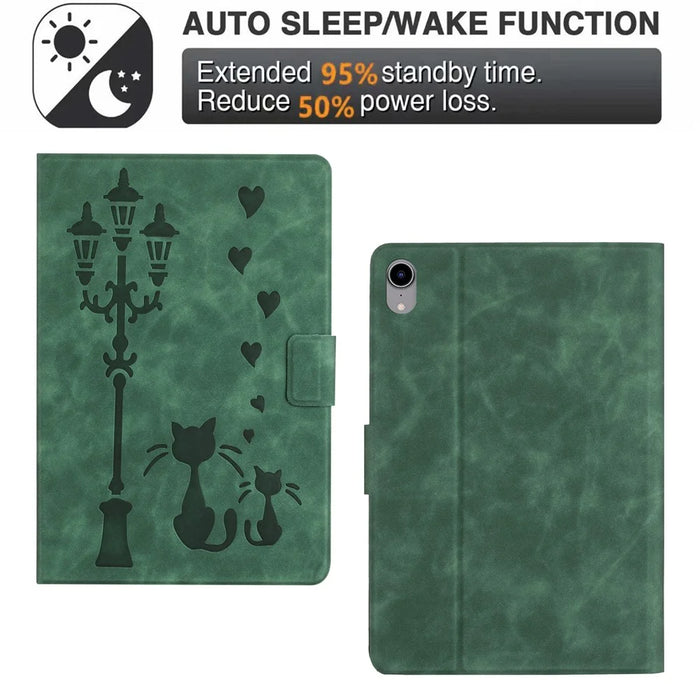 For iPad mini (2024) / mini (2021) Case Couple Cat Imprinted Microfiber Leather Smart Tablet Cover - Green - 7