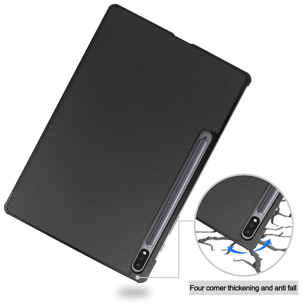 For Samsung Galaxy Tab S10+ / S9 FE+ / S9+ Case Anti-Drop Leather Stand Tablet Cover - Black - 7