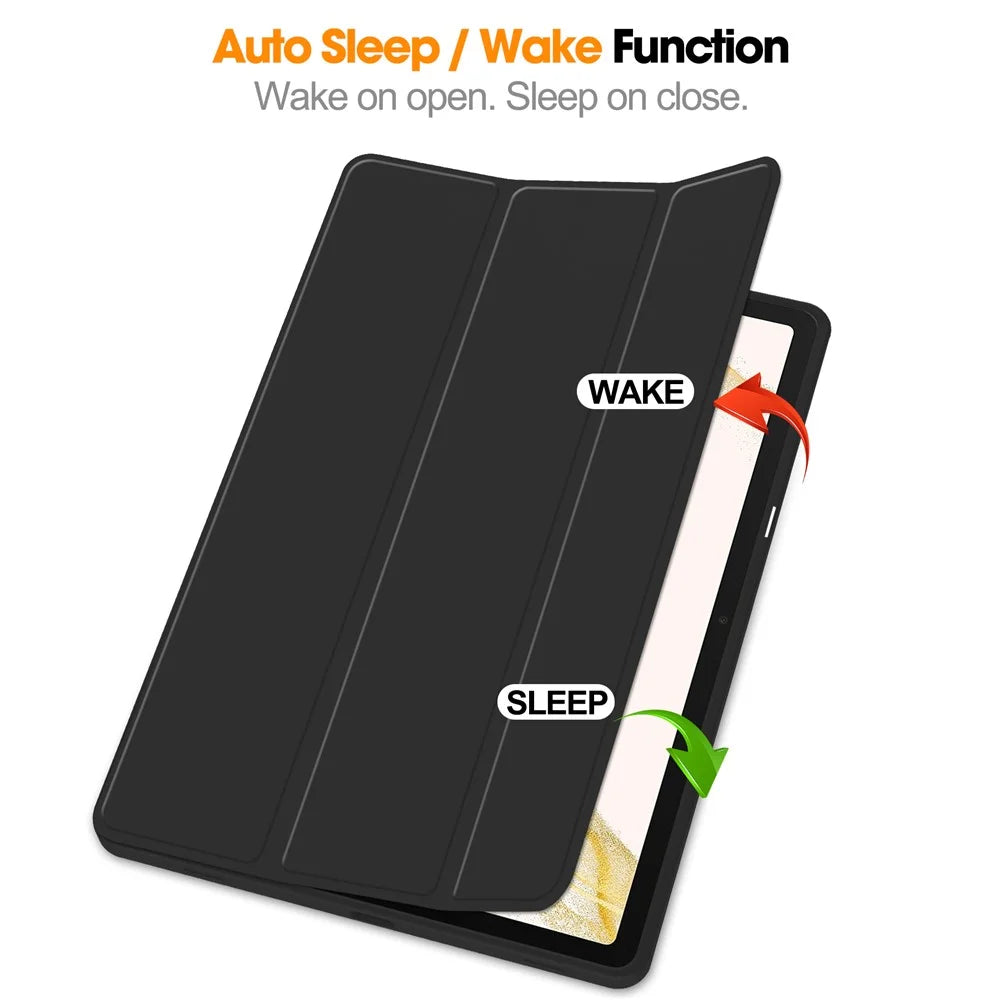For Samsung Galaxy Tab S10+ Stand Case Shock-Absorbent Leather Tablet Cover with Pen Slot - Black - 3
