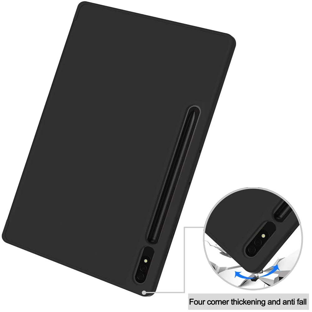For Samsung Galaxy Tab S10+ Stand Case Shock-Absorbent Leather Tablet Cover with Pen Slot - Black - 6