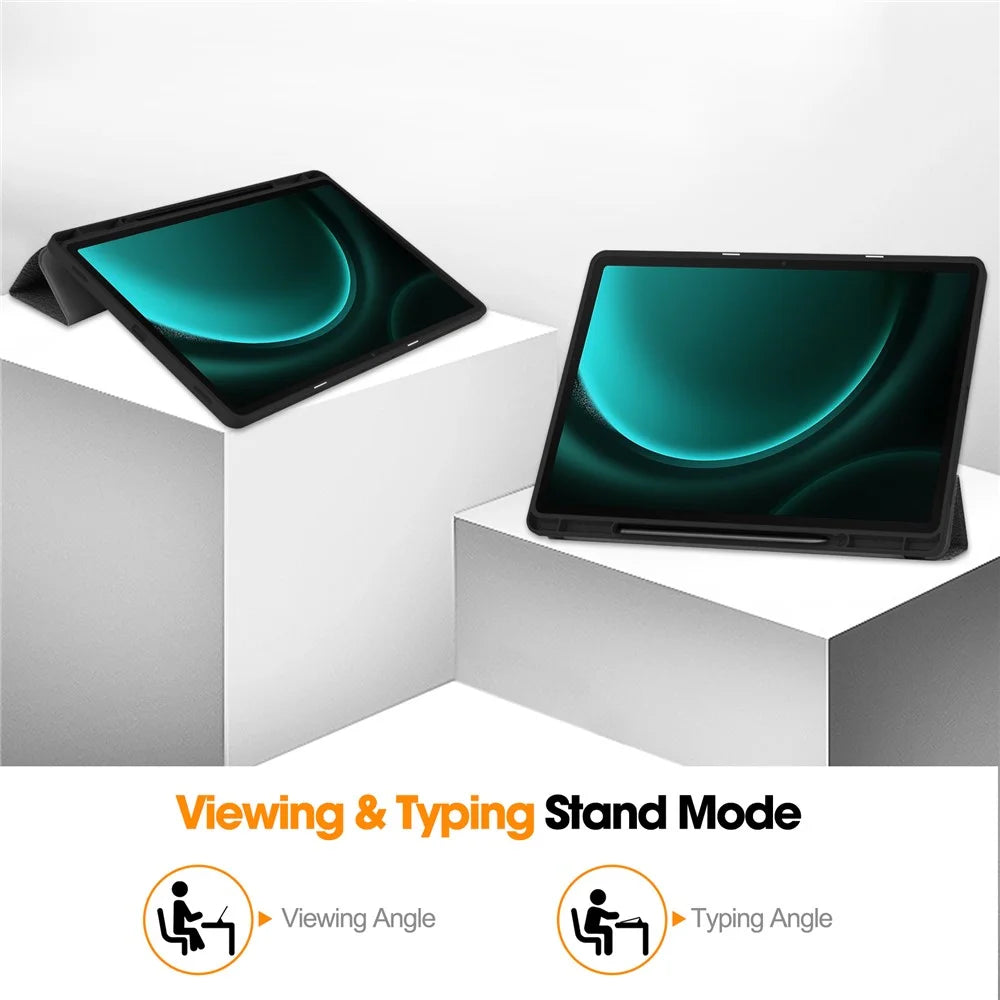 For Samsung Galaxy Tab S10+ Case PU Leather+TPU Trifold Stand Tablet Cover with Pencil Holder - Black - 4