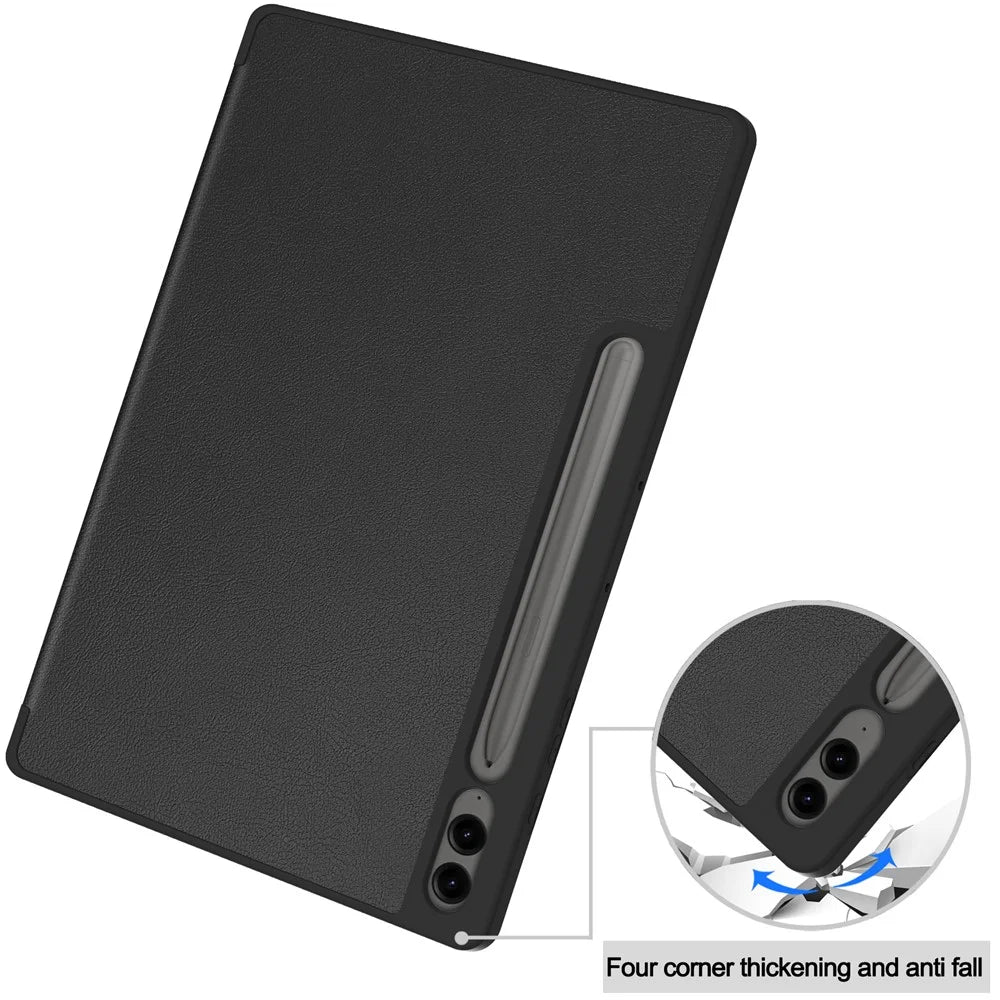 For Samsung Galaxy Tab S10+ Case PU Leather+TPU Trifold Stand Tablet Cover with Pencil Holder - Black - 6