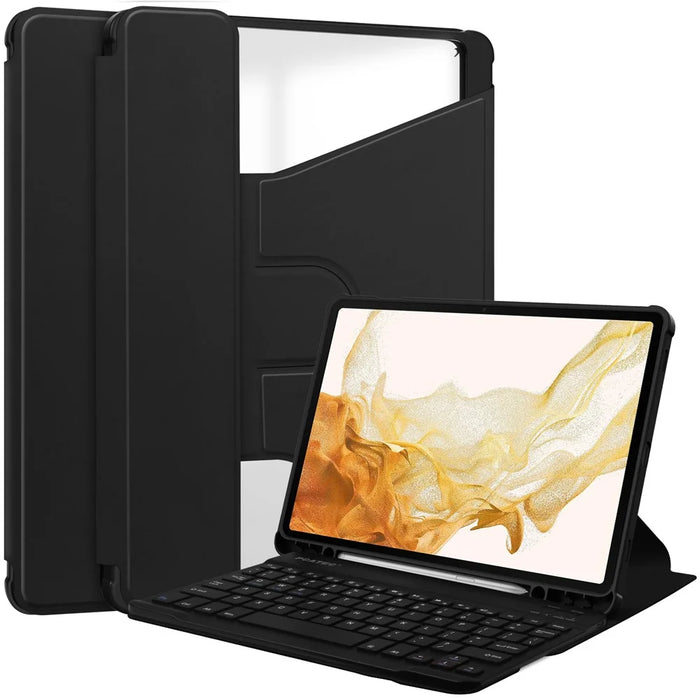 For Samsung Galaxy Tab S10 Plus Case 360 Degree Rotary Stand PU Leather+Acrylic Tablet Cover (Without Keyboard) - Black - 1