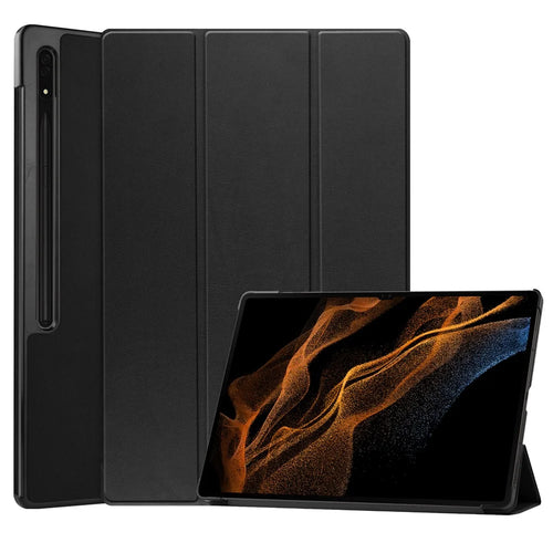 Leather Case for Samsung Galaxy Tab S10 Ultra / Tab S9 Ultra / Tab S8 Ultra Anti-Drop Stand Tablet Cover - Black - 1