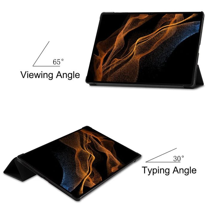 Leather Case for Samsung Galaxy Tab S10 Ultra / Tab S9 Ultra / Tab S8 Ultra Anti-Drop Stand Tablet Cover - Black - 4