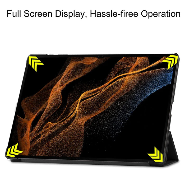 Leather Case for Samsung Galaxy Tab S10 Ultra / Tab S9 Ultra / Tab S8 Ultra Anti-Drop Stand Tablet Cover - Black - 5