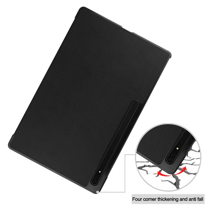 Leather Case for Samsung Galaxy Tab S10 Ultra / Tab S9 Ultra / Tab S8 Ultra Anti-Drop Stand Tablet Cover - Black - 7