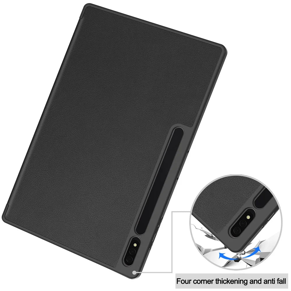 For Samsung Galaxy Tab S10 Ultra Stand Case Shock-Absorbent Leather Tablet Cover with Pen Slot - Black - 6