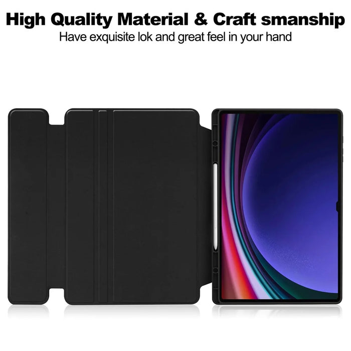 For Samsung Galaxy Tab S10 Ultra Case 360 Degree Rotary Stand PU Leather+Acrylic Tablet Cover (Without Keyboard) - Black - 2