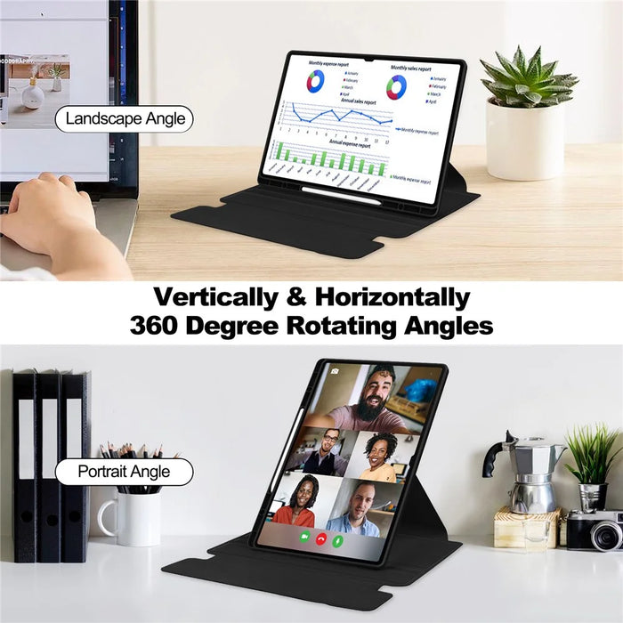 For Samsung Galaxy Tab S10 Ultra Case 360 Degree Rotary Stand PU Leather+Acrylic Tablet Cover (Without Keyboard) - Black - 4