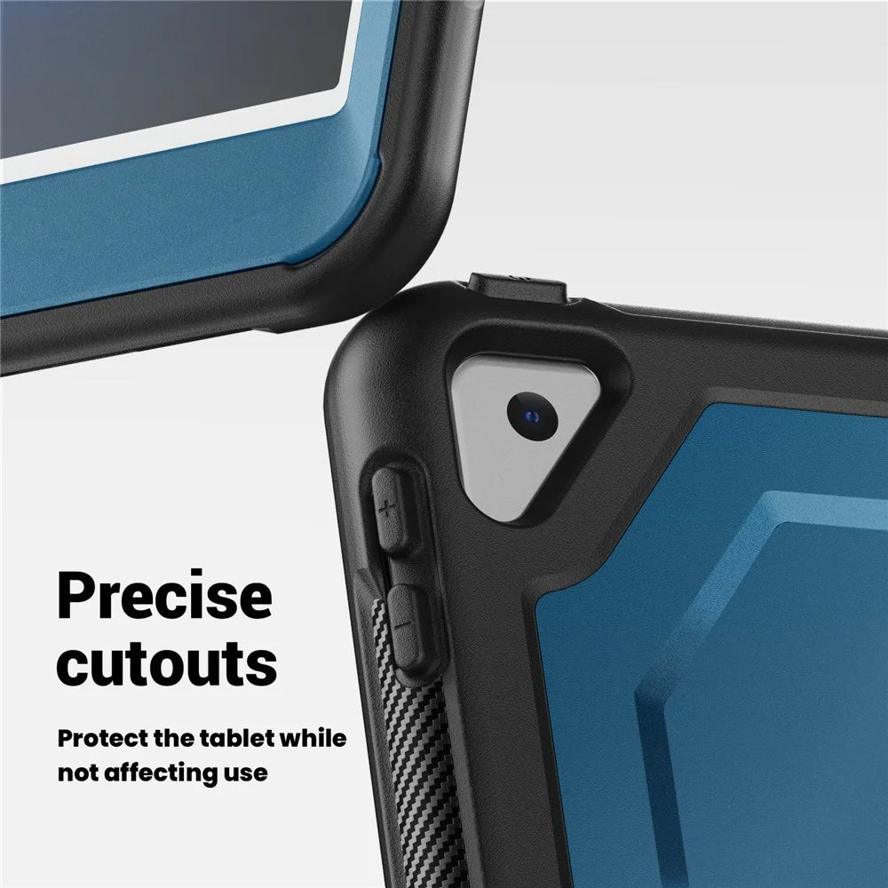 For iPad 10.2 (2021) / (2020) / (2019) / iPad Pro 10.5-inch (2017) / iPad Air 10.5 inch Case with Strap Kickstand PC+TPU Tablet Cover - Navy Blue - 4