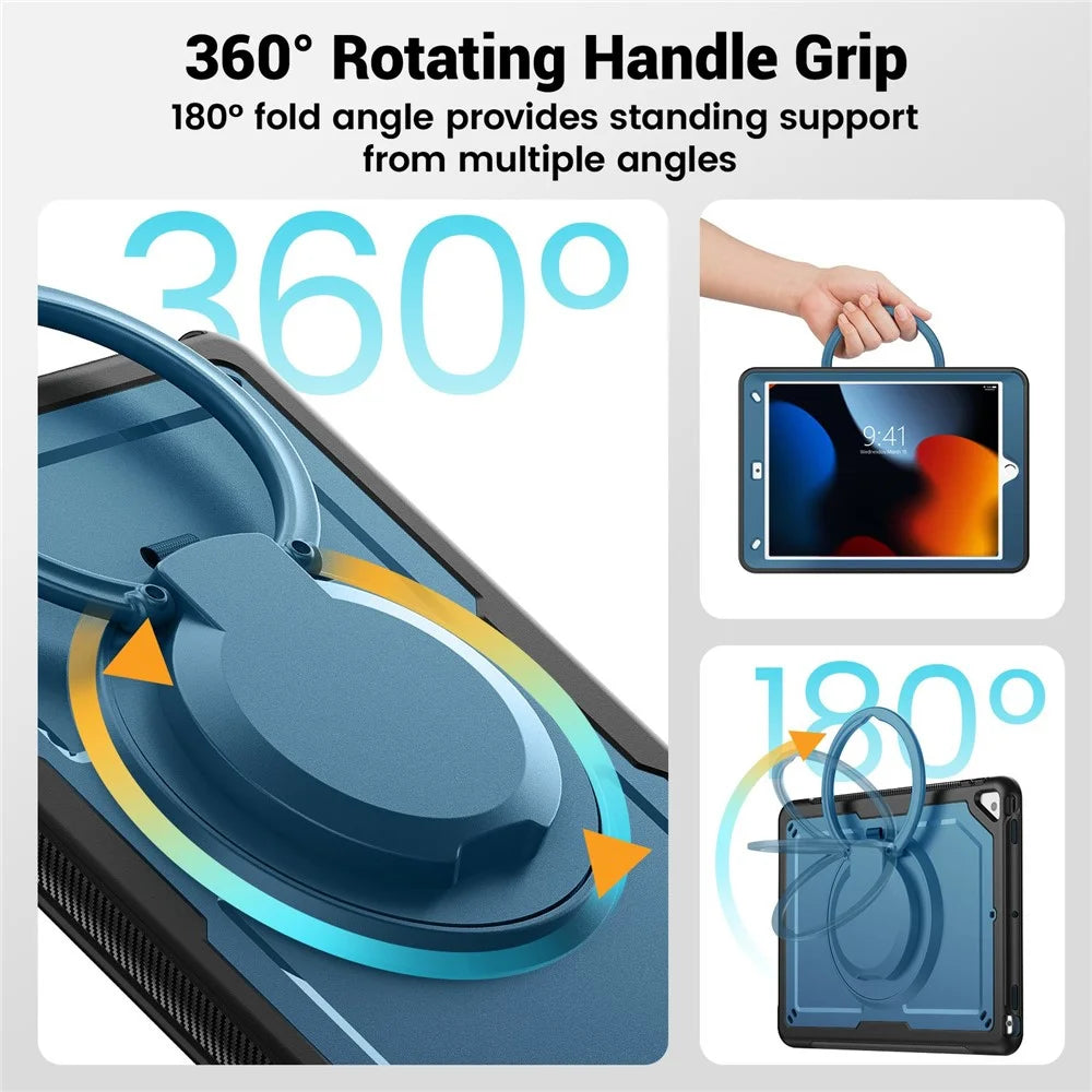 For iPad 10.2 (2021) / (2020) / (2019) / iPad Pro 10.5-inch (2017) / iPad Air 10.5 inch Case with Strap Kickstand PC+TPU Tablet Cover - Navy Blue - 6