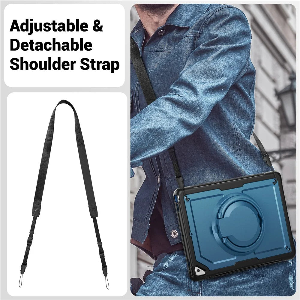 For iPad 10.2 (2021) / (2020) / (2019) / iPad Pro 10.5-inch (2017) / iPad Air 10.5 inch Case with Strap Kickstand PC+TPU Tablet Cover - Navy Blue - 7