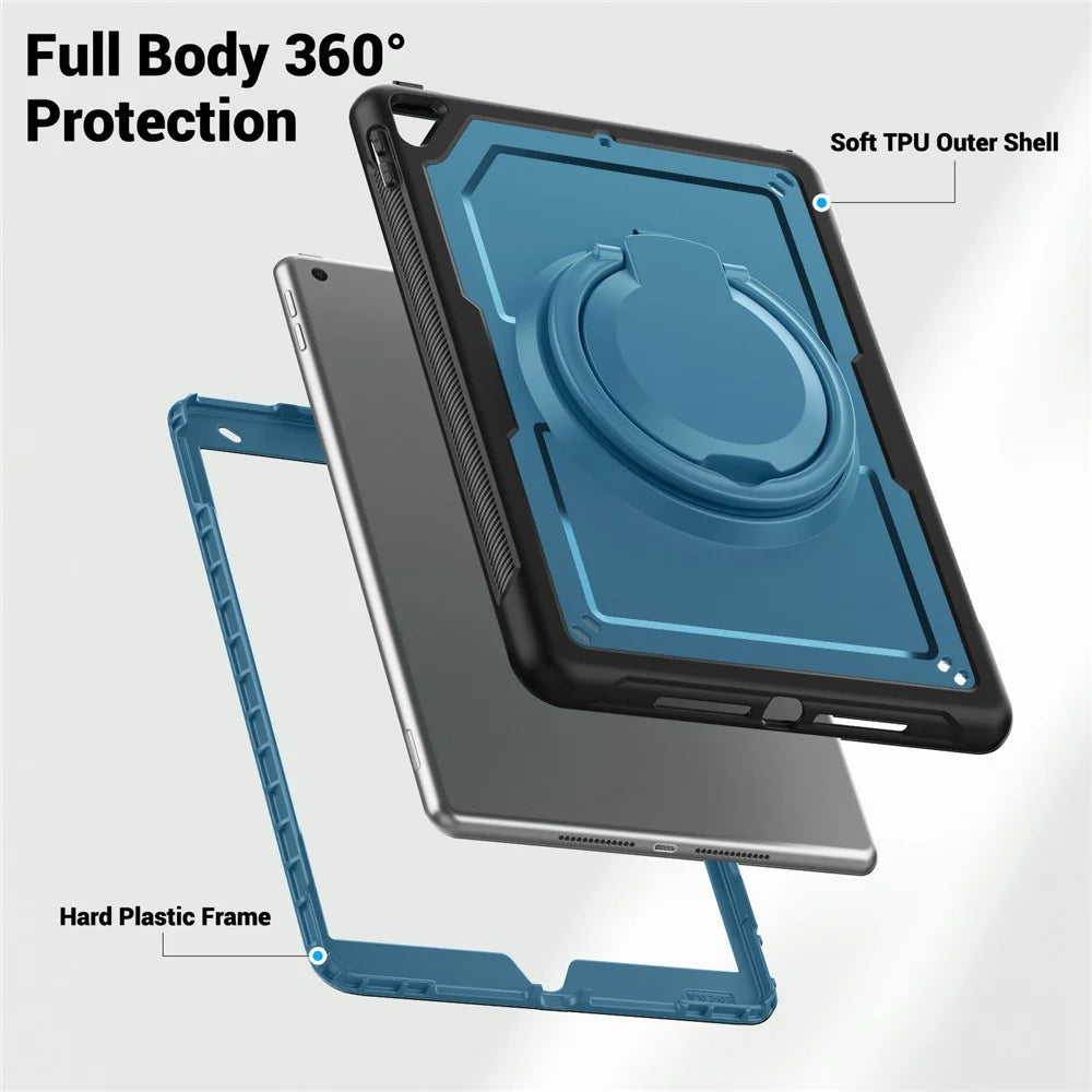 For iPad 10.2 (2021) / (2020) / (2019) / iPad Pro 10.5-inch (2017) / iPad Air 10.5 inch Tablet Case PC+TPU Kickstand Cover - Navy Blue - 3