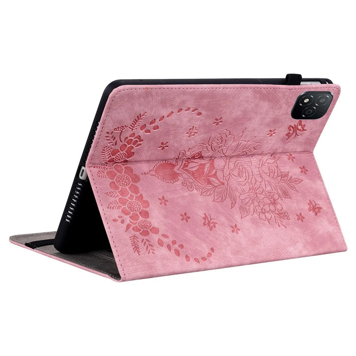 For Infinix Xpad Case Card Holder Anti-Scratch Leather Cover Rose Flower Imprint - Pink - 4