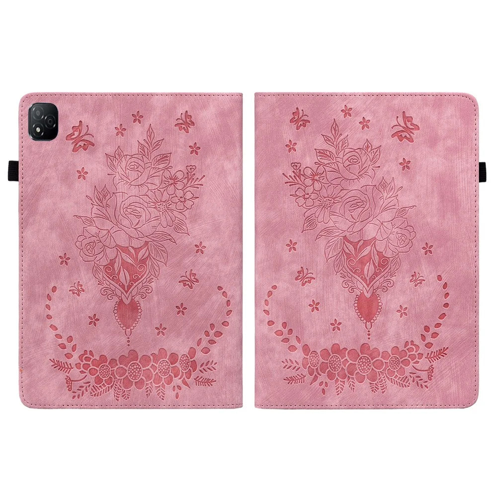 For Infinix Xpad Case Card Holder Anti-Scratch Leather Cover Rose Flower Imprint - Pink - 5