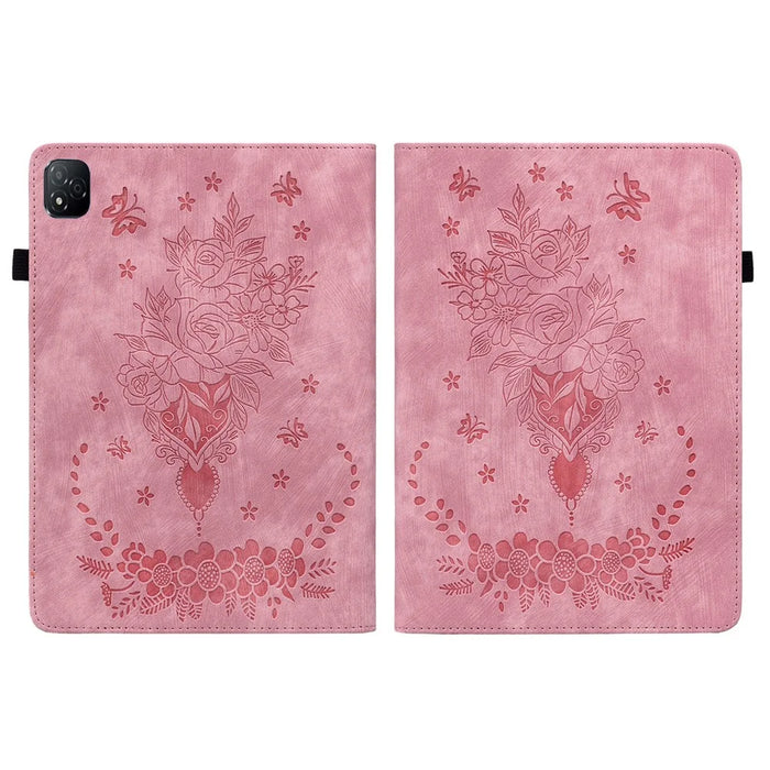 For Infinix Xpad Case Card Holder Anti-Scratch Leather Cover Rose Flower Imprint - Pink - 5